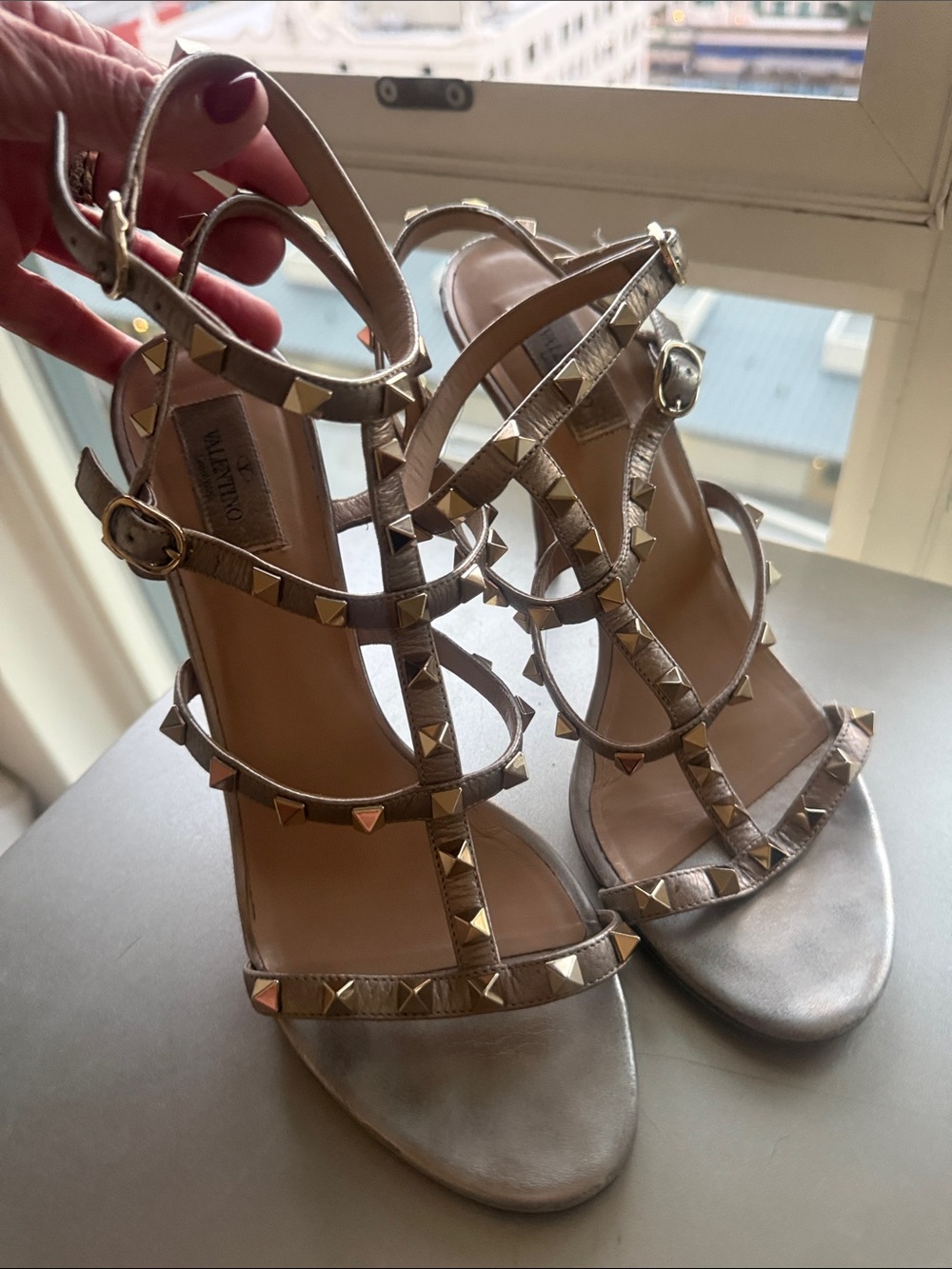 Valentino Metalic Rockstud Strappy High Heel Sandals